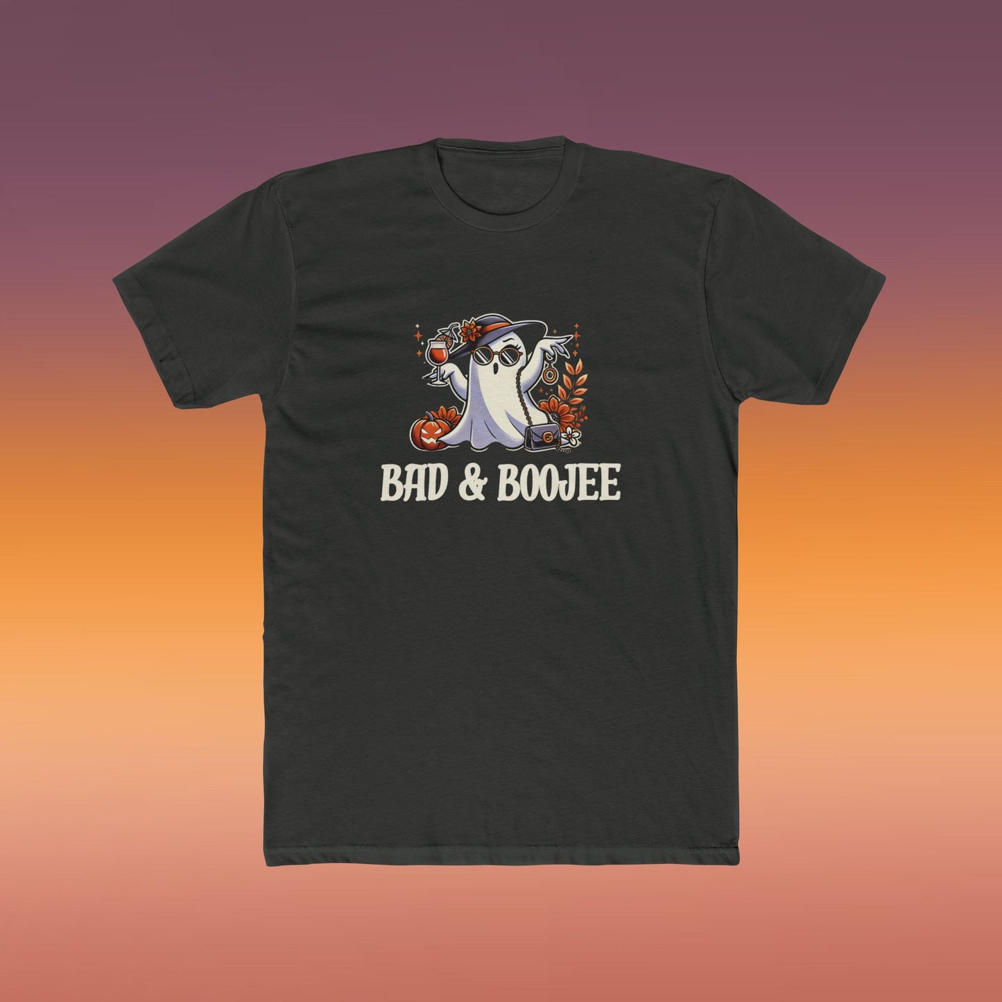 Ghostly Humor Unisex Cotton Crew Tee - Bad & Boojee Halloween Tee, Funny Shirt, Spooky Apparel, Gifts for Halloween Lovers