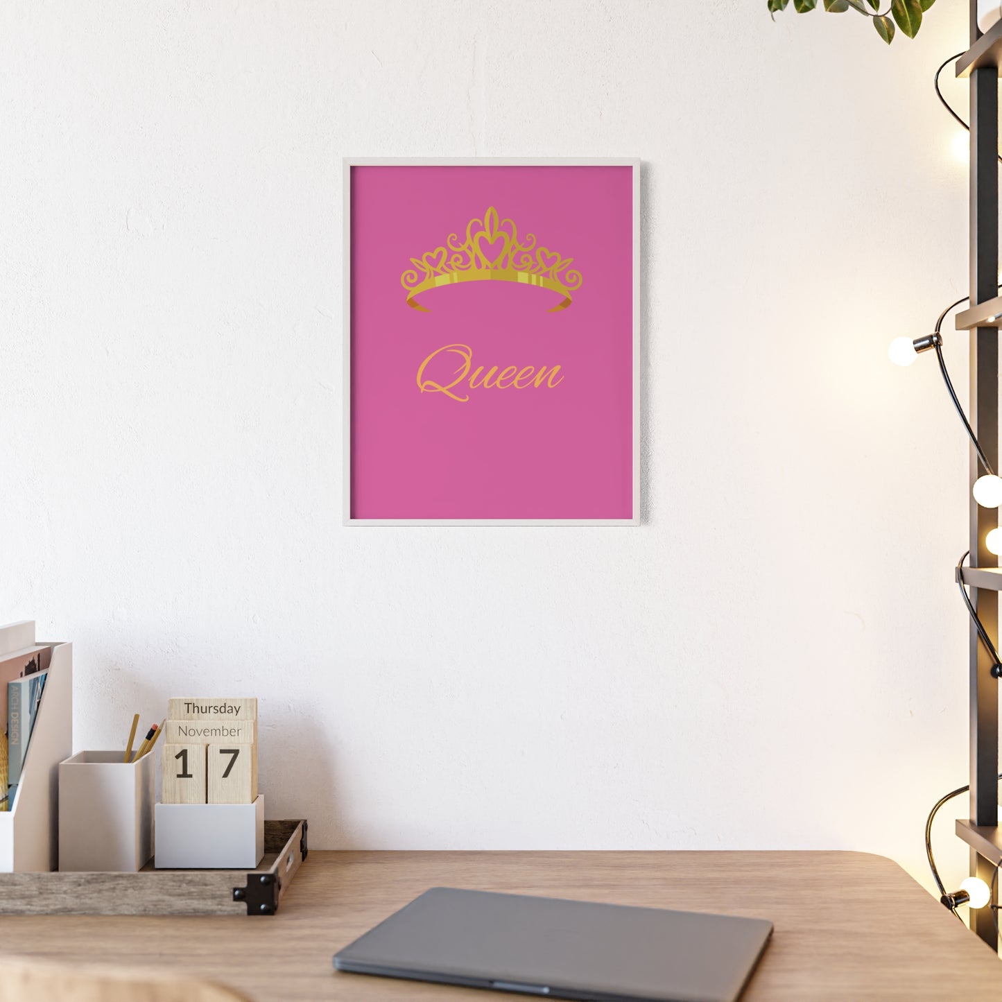 Queen Crown Poster with Wooden Frame, Home Decor, Gift for Her, Birthday, Wall Art, Inspirational Decor, empowerment