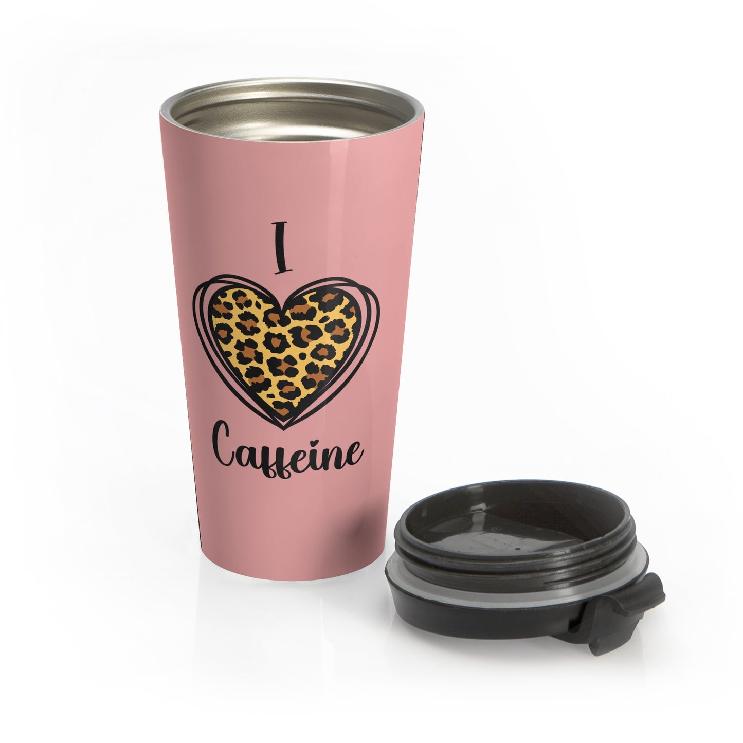 Leopard Heart Travel Mug, Cute Coffee Cup, Reusable Drink Tumbler for Coffee Lovers, Gift for Her, Eco-Friendly Mug