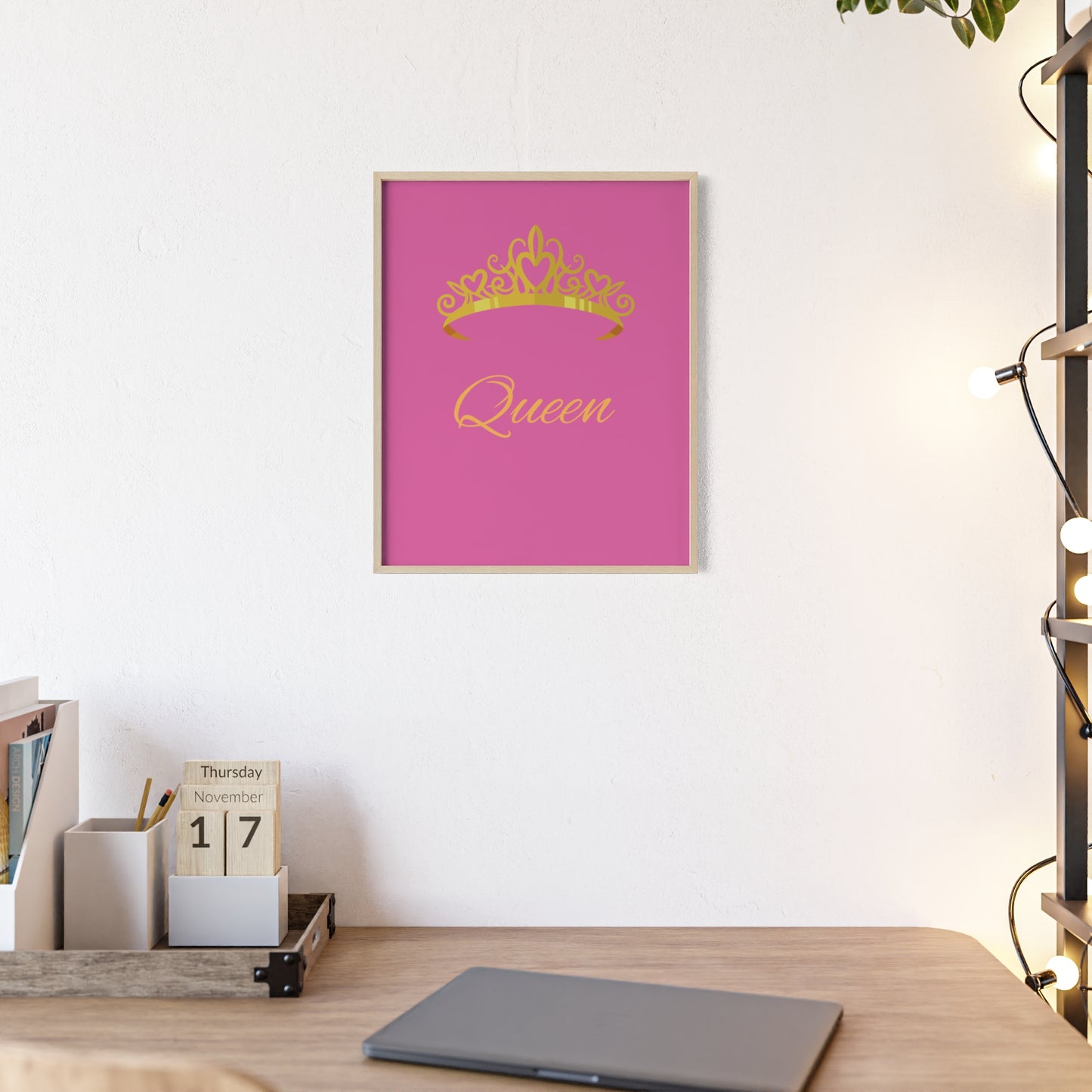 Queen Crown Poster with Wooden Frame, Home Decor, Gift for Her, Birthday, Wall Art, Inspirational Decor, empowerment