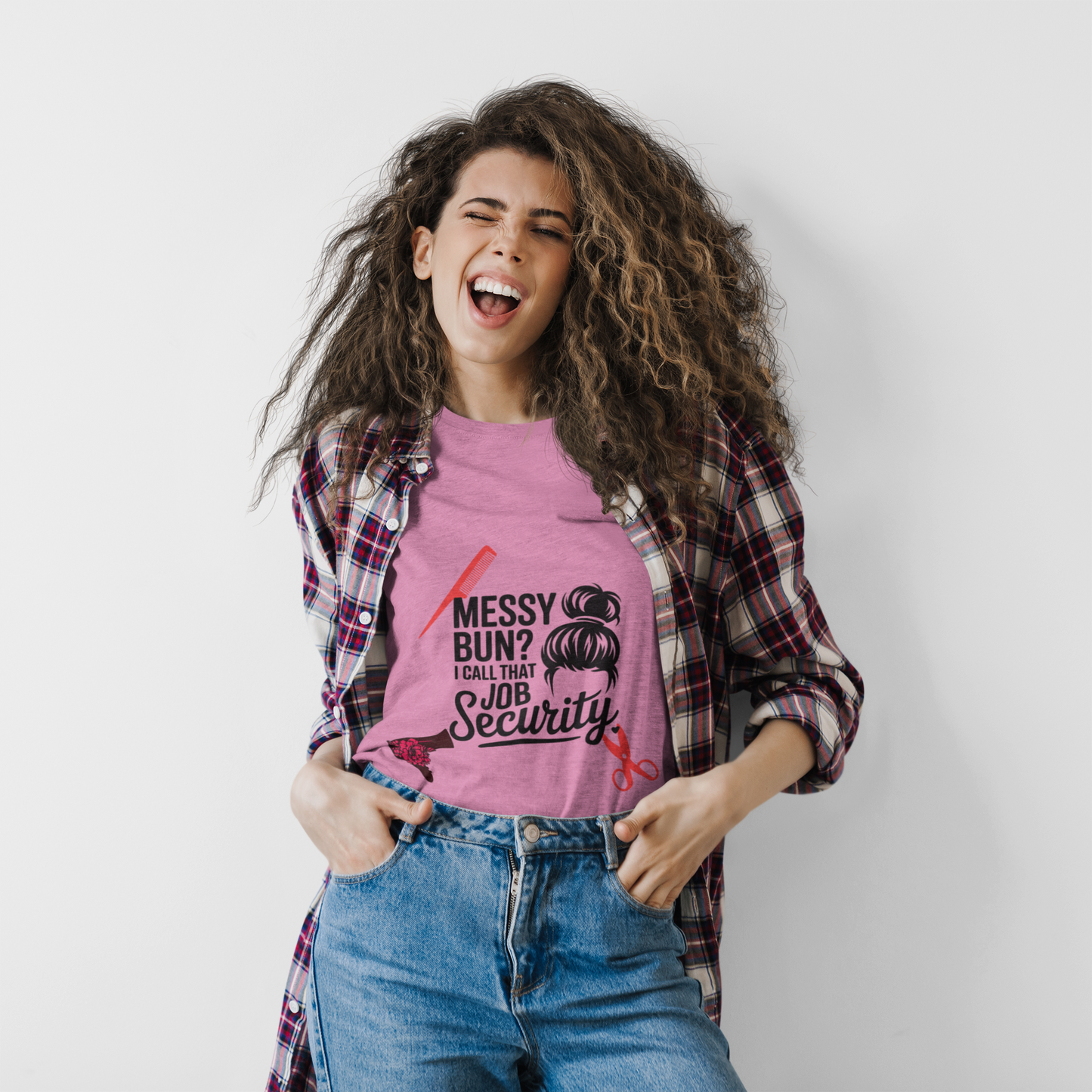 Messy Bun Job Security Tee, Cute Hair Stylist Shirt, Women's Softstyle Tee, Gift for Hairdressers, Casual Everyday Top