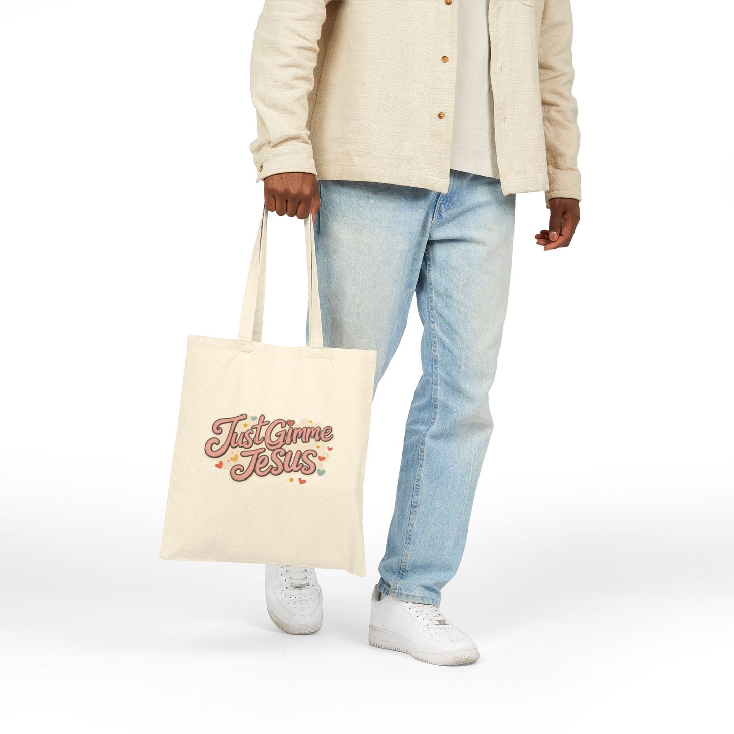 Just Gimme Jesus Cotton Canvas Tote Bag, Eco-Friendly Bag, Church Tote, Casual Carry-All, Gift for Believers, Faith-Inspired Accessory