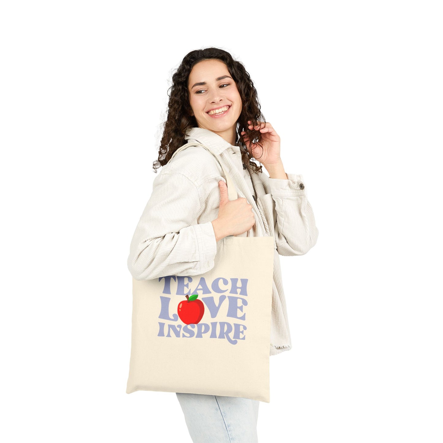 Teacher's Love Inspire Tote Bag | Eco-Friendly Gift for Educators, Shopping Bag, Beach Tote, School Bag, Sustainable Canvas Bag