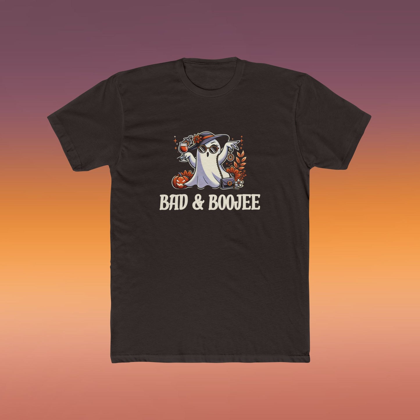 Ghostly Humor Unisex Cotton Crew Tee - Bad & Boojee Halloween Tee, Funny Shirt, Spooky Apparel, Gifts for Halloween Lovers