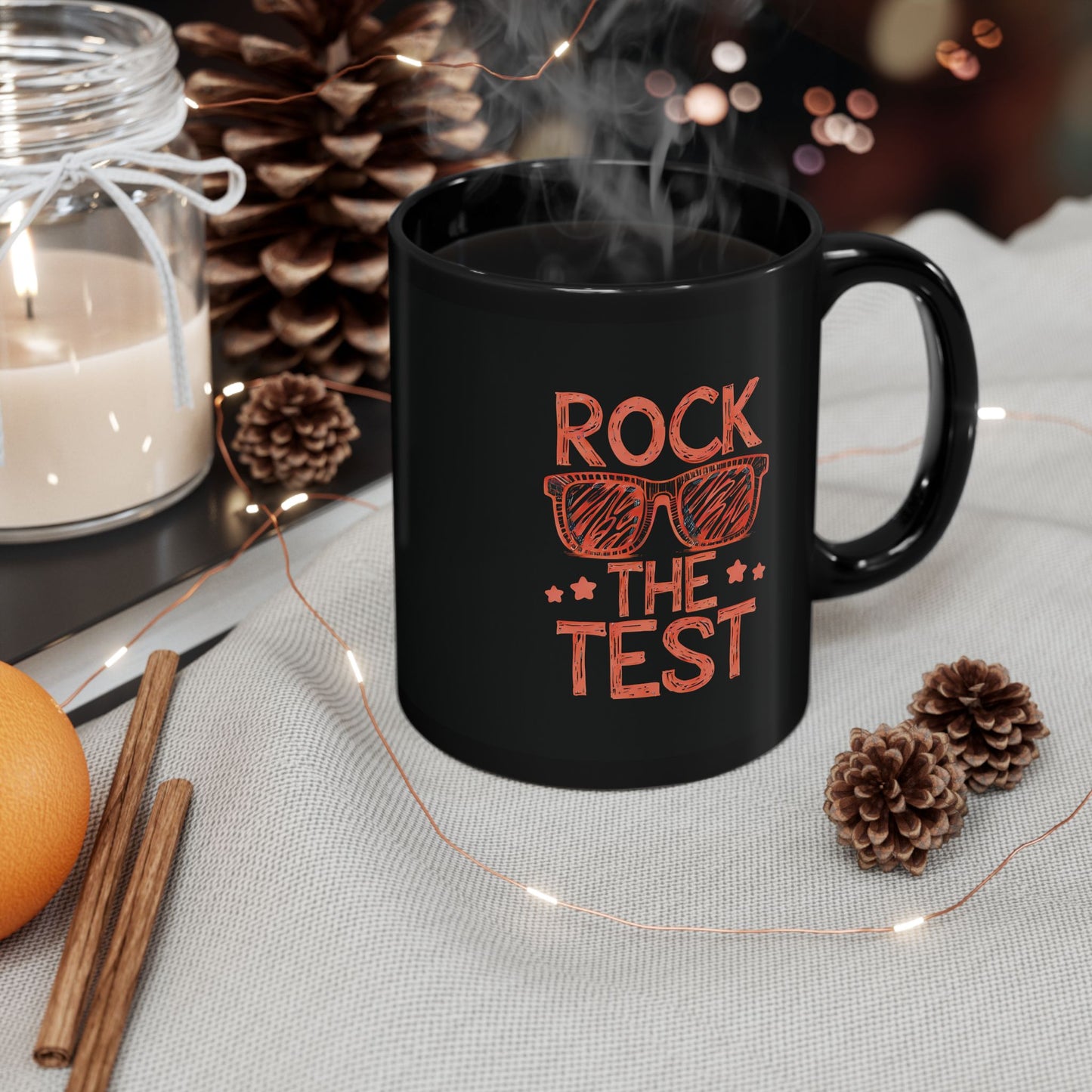 Rock the Test Black Mug - Funny Coffee Mug, Gift for Students, Graduation Gift, Motivational Mug, School Supplies