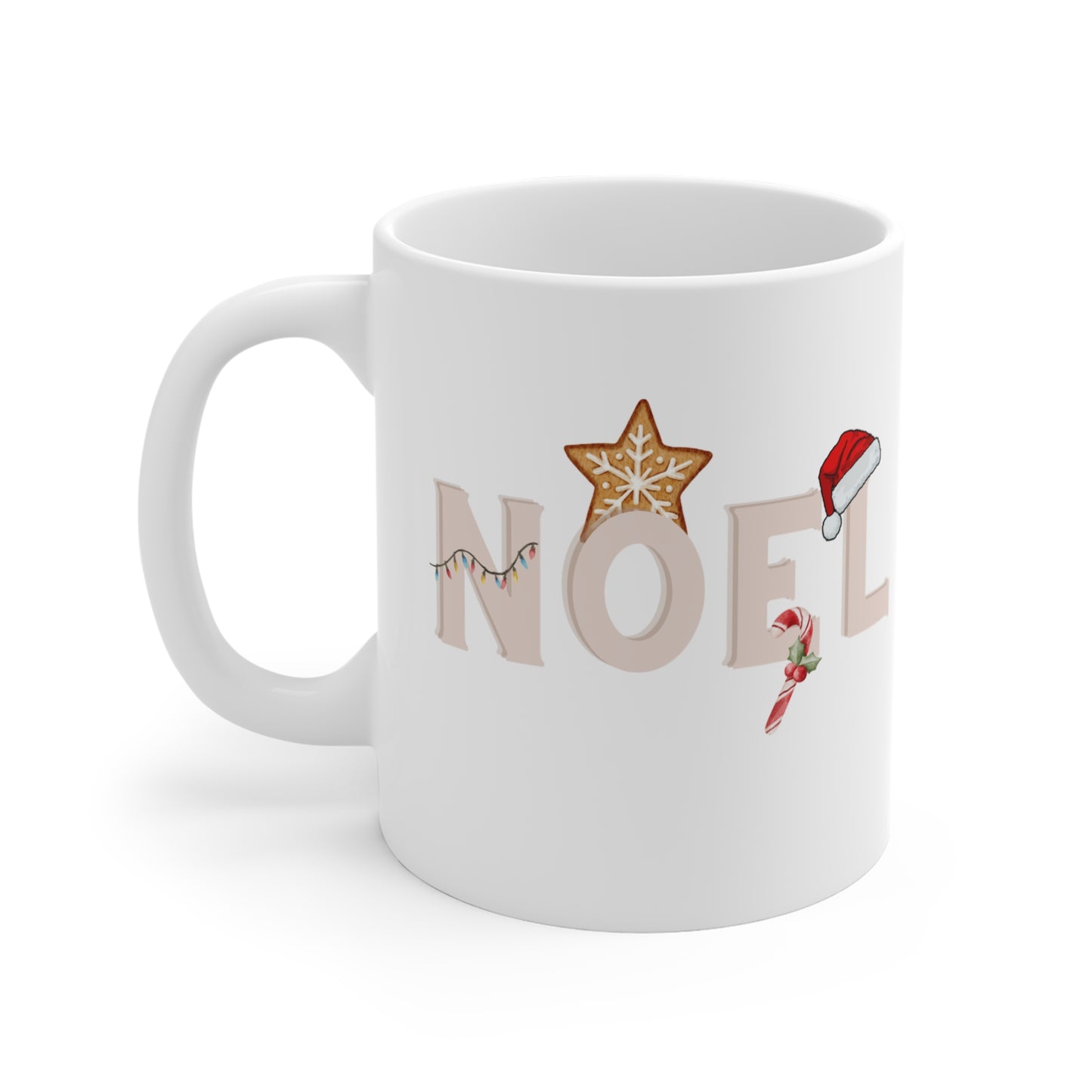 Christmas Noel Mug 11oz - Festive Holiday Coffee Cup with Santa Hat and Gingerbread Design