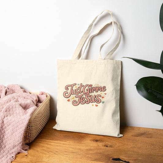 Just Gimme Jesus Cotton Canvas Tote Bag, Eco-Friendly Bag, Church Tote, Casual Carry-All, Gift for Believers, Faith-Inspired Accessory