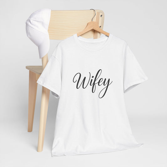 Wifey Unisex Heavy Cotton Tee, Funny Couple Gift, Bridal Shower Gift, Anniversary, Comfortable T-Shirt, Everyday Wear