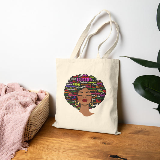 Empowerment Tote Bag - Educated Black Queen, Eco-Friendly Bag