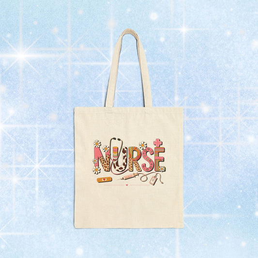 Nurse Themed Cotton Canvas Tote Bag | Gift for Nurses, Eco-Friendly Bag, Everyday Use, Nursing Appreciation, Nursing School