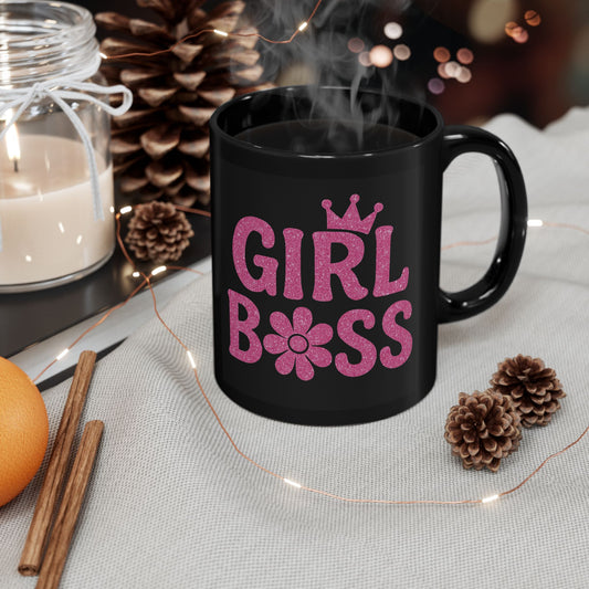 Girl Boss Black Mug - Inspirational Coffee Cup for Empowering Women, Gift for Bosses, Birthday, Office Decor, Motivational Mug