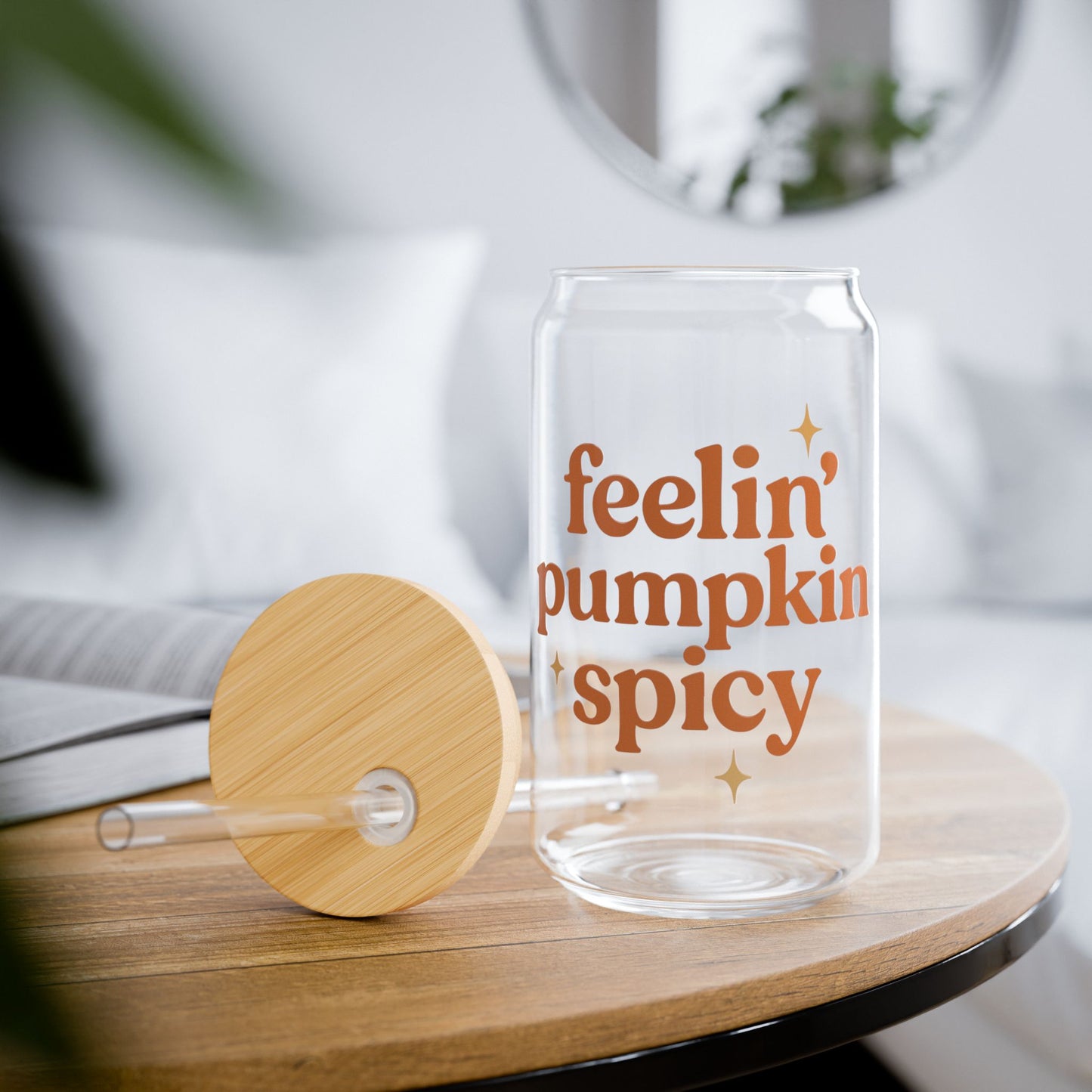 Pumpkin Spice Sipper Glass, 16oz, Fall Drinkware, Seasonal Beverage Glass, Unique Cup for Coffee Lovers, Handcrafted Kitchen Decor
