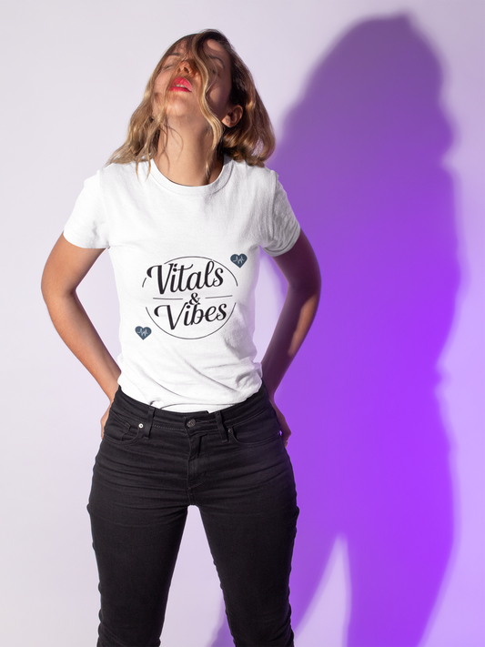 Women's Softstyle Tee for Nurses with 'Vitals & Vibes' Design - Casual Wear, Gift for Friends, Positive Vibes, Birthday Gift, Everyday Comfort