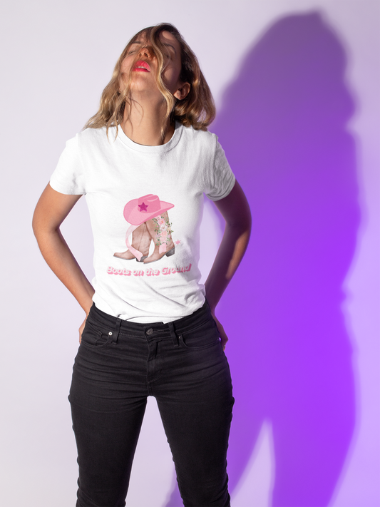 Cowgirl Vibe Women's Softstyle Tee | Boots & Cowboy Hat Graphic Tee, Country Music Apparel, Casual Outfit, Western Wear