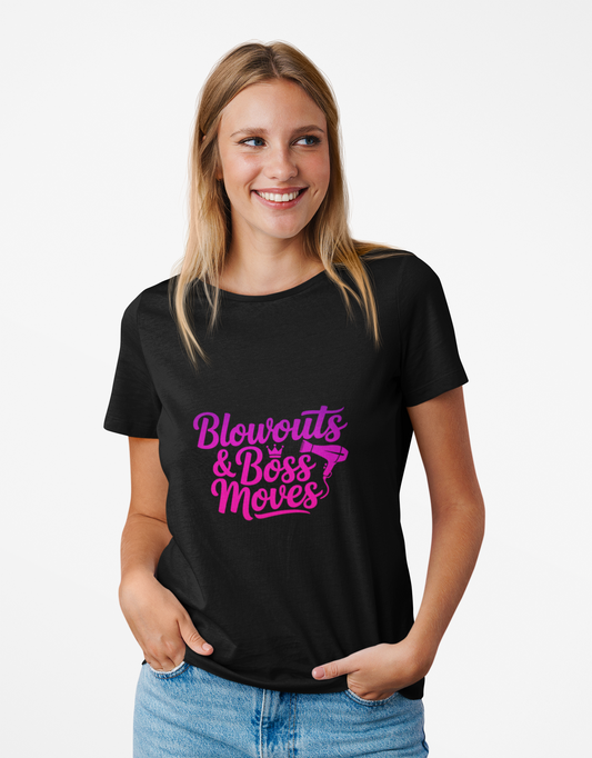 Blowouts & Boss Moves T-Shirt | Unisex Softstyle Tee | Empowering Gift for Hairstylists, Fashion Lovers, Boss Babes, Self-Care Days
