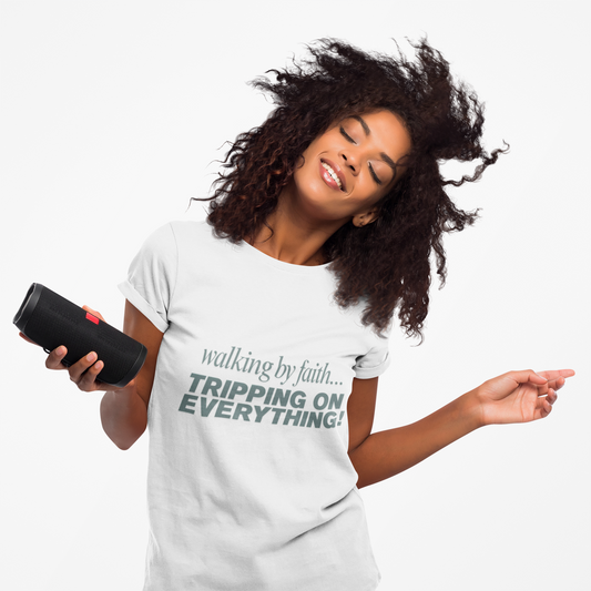 Inspirational Unisex Cotton Tee - Walking By Faith, Tripping on Everything! - Faith-Based Gift, Casual Wear, Motivational Shirt, Daily [...]