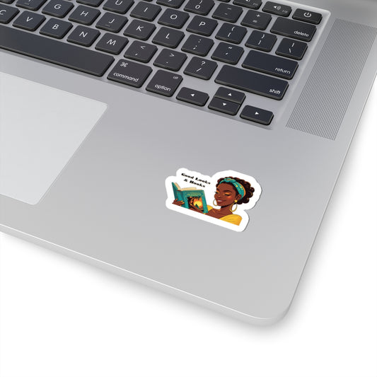 Empowered Book Lover Kiss-Cut Stickers | Aesthetic Laptop Decals | Good Looks & Books Design | Gift for Readers, Bookish Decor, Women