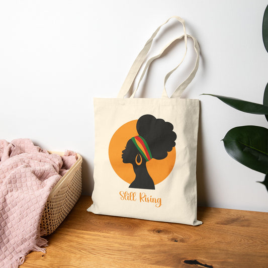 Empowering Afro-Style Cotton Canvas Tote Bag - Eco-Friendly, Reusable, Fashionable, Perfect for Gifts, Everyday Use, Still Rising
