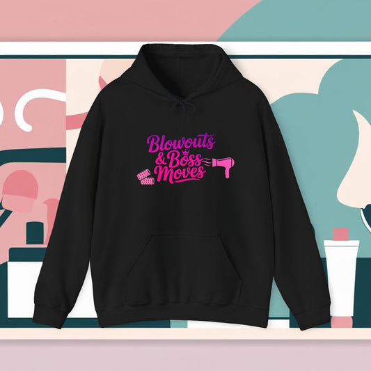 Blow Outs and Boss Moves Hoodie, Hair Stylist Gift, Salon Worker Apparel, Cozy Unisex Hoodie